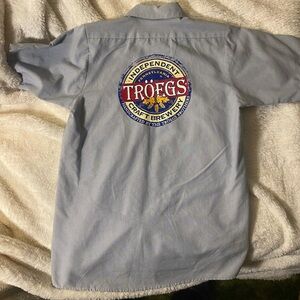 Tröegs Brewery Blue Casual Button Down Work Shirt with Short Sleeves
